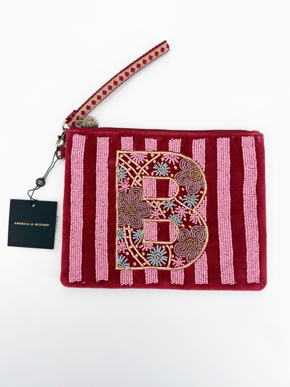 NWT America & Beyond B Initial Embellished Pouch